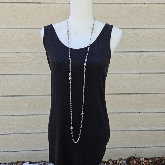 long silver tone chain with ball and rectangular cage stations - Picture 1 of 4